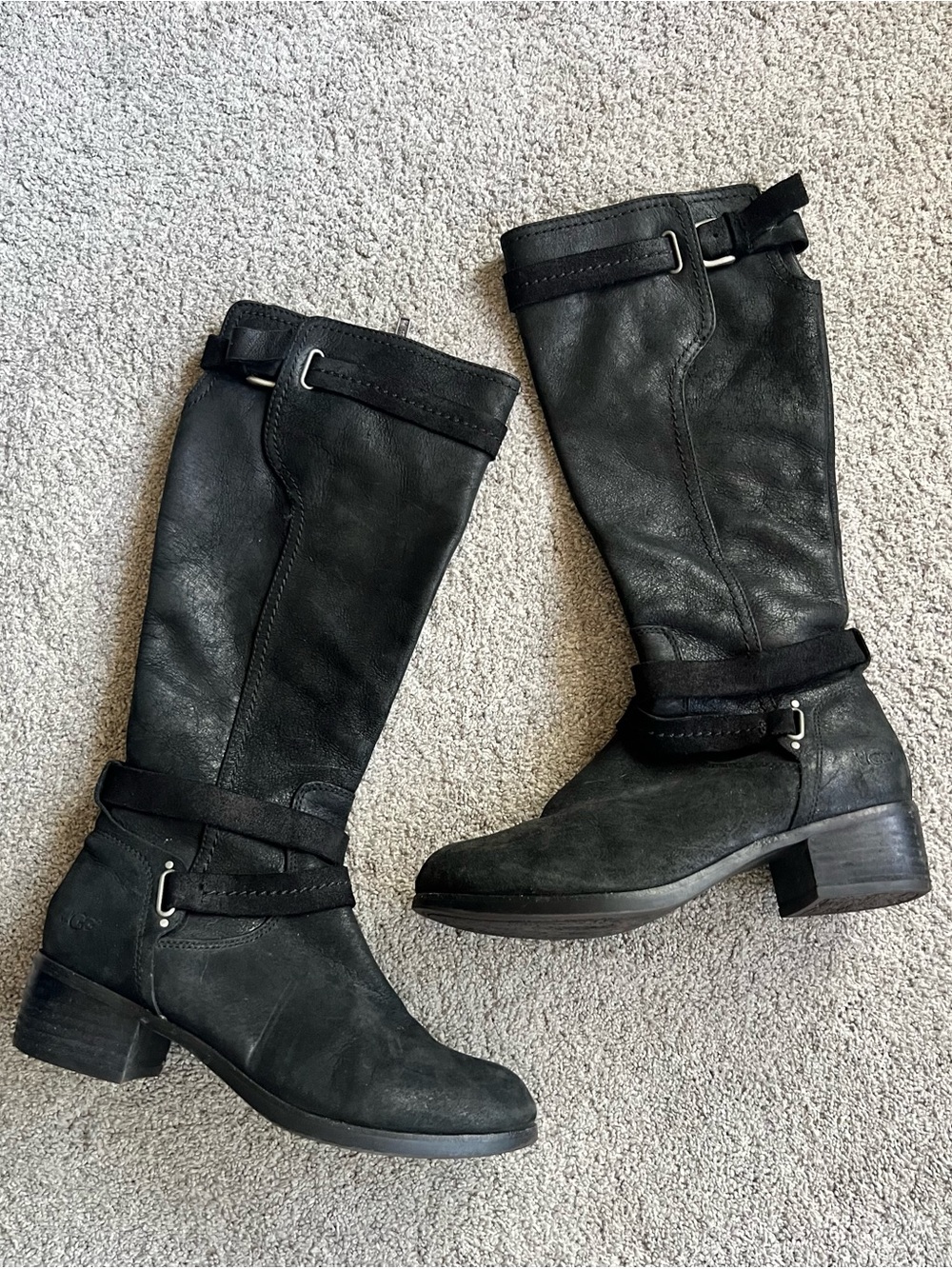 UGG Australia Darcie Black Leather Women's Size 7.5 Knee High Riding Boots Shoes